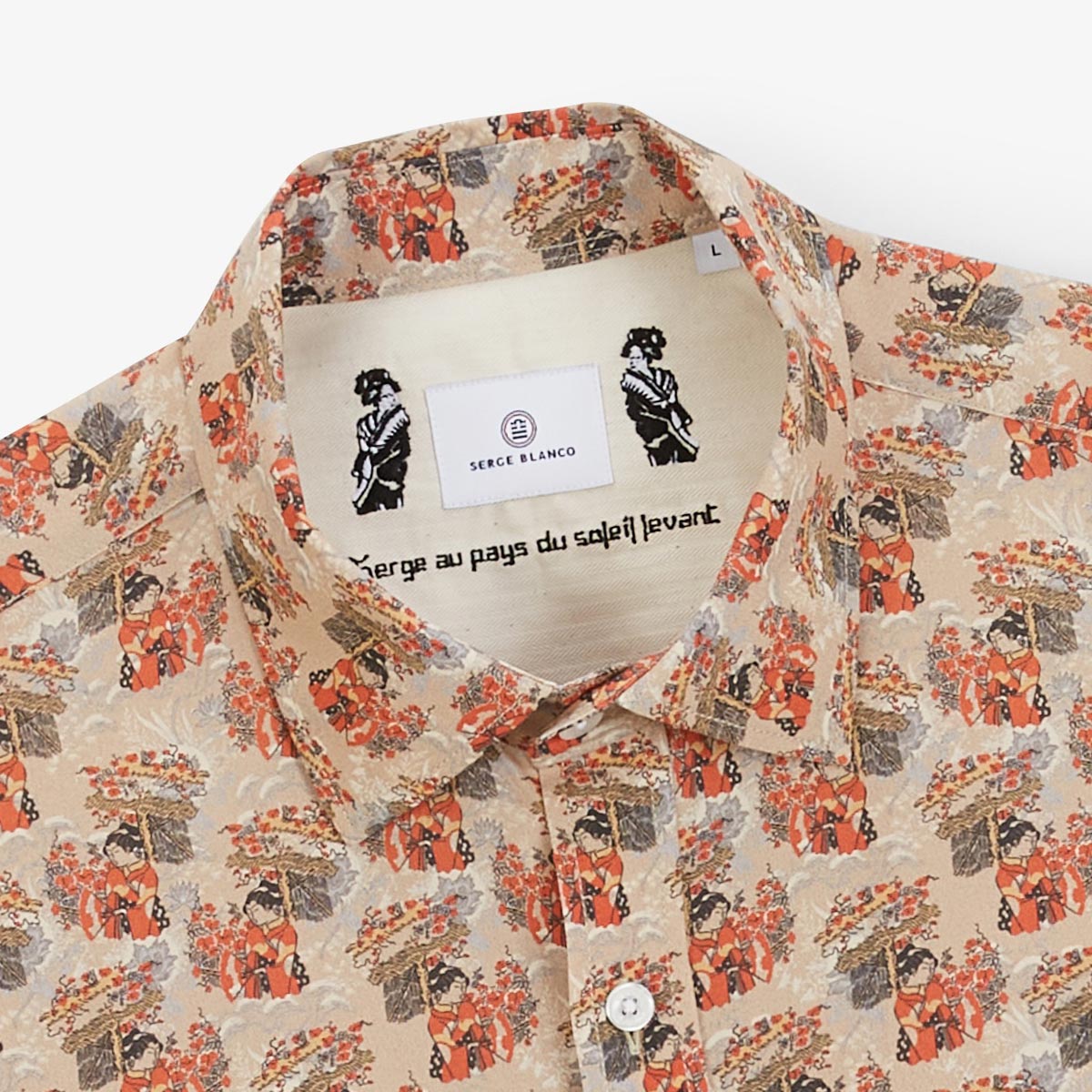 Camisas de manga corta beige con estampados de personajes Geisha Hombre SERGE BLANCO