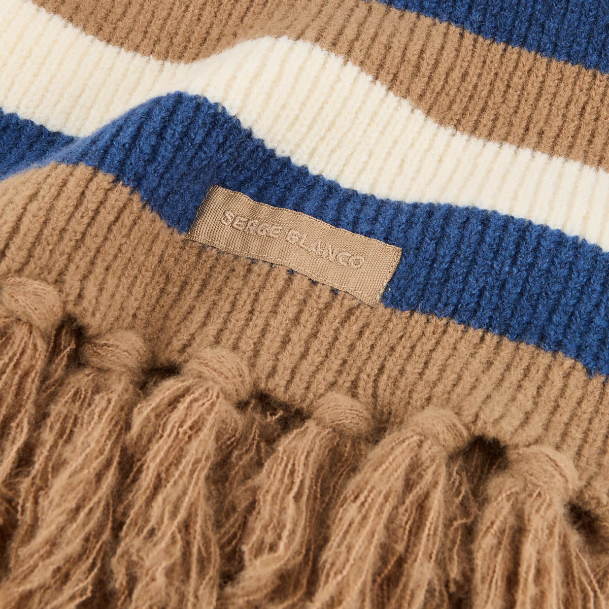 Bufanda a rayas azul, marfil y avellana para hombre SERGE BLANCO