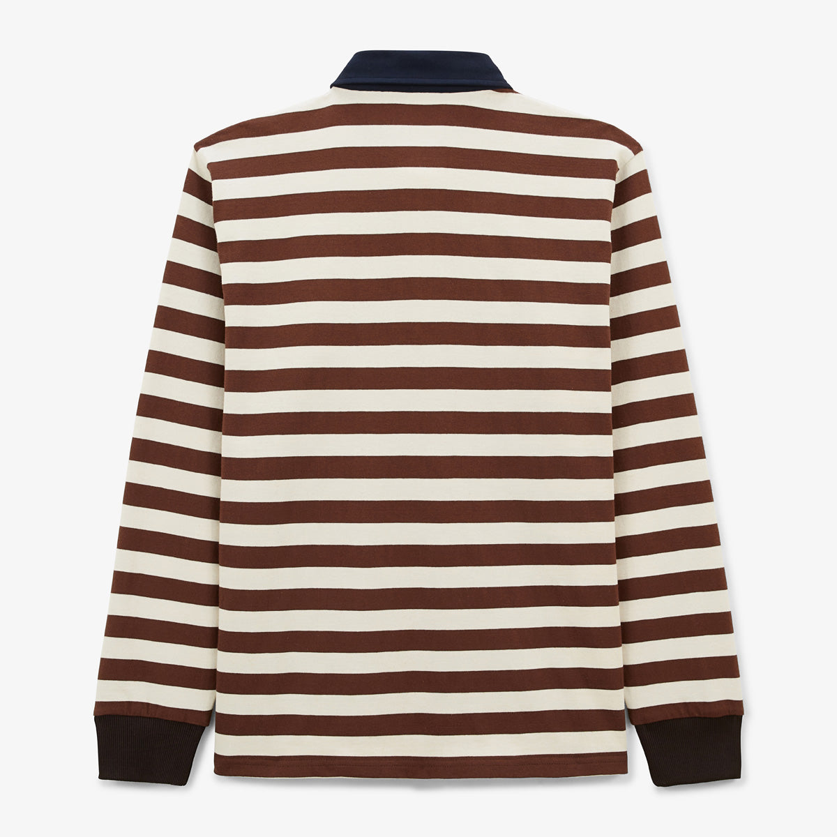 Camiseta de rugby de manga larga de algodón a rayas marrón Shitake Lens para hombre SERGE BLANCO