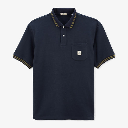 Polo de manga corta de algodón gofrado con ribetes azul marino oscuro Lorca Hombre SERGE BLANCO