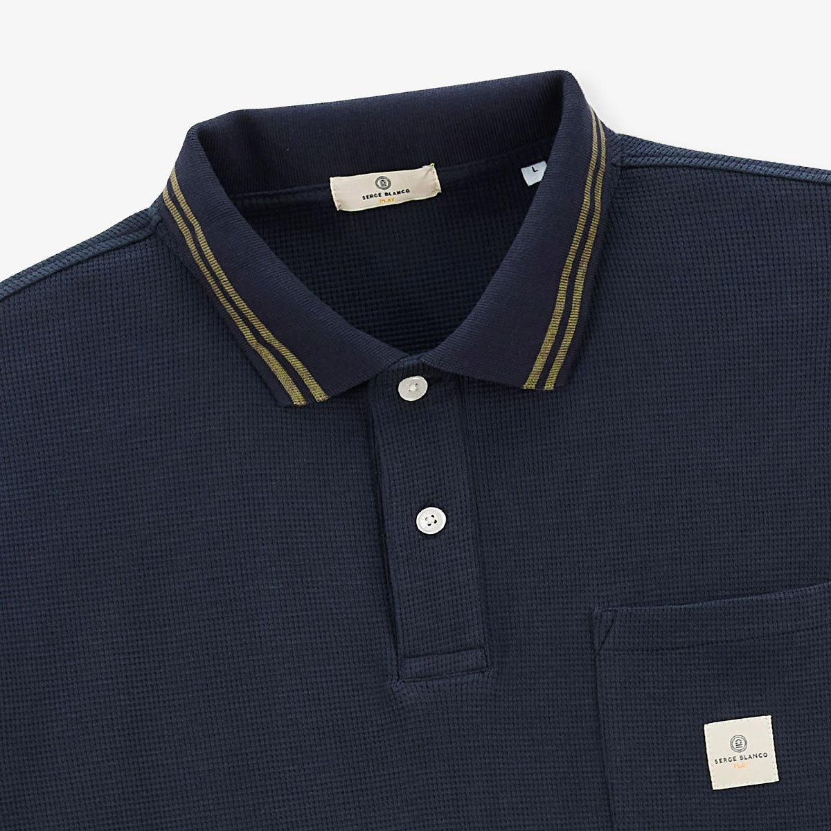 Polo de manga corta de algodón gofrado con ribetes azul marino oscuro Lorca Hombre SERGE BLANCO