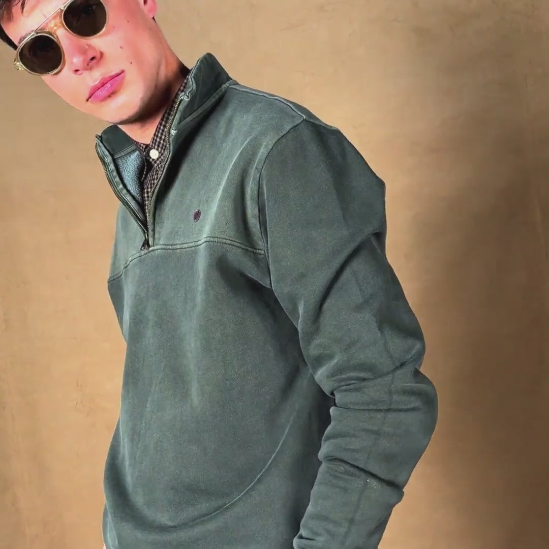 Sudadera de algodón con cuello con cremallera verde inglés