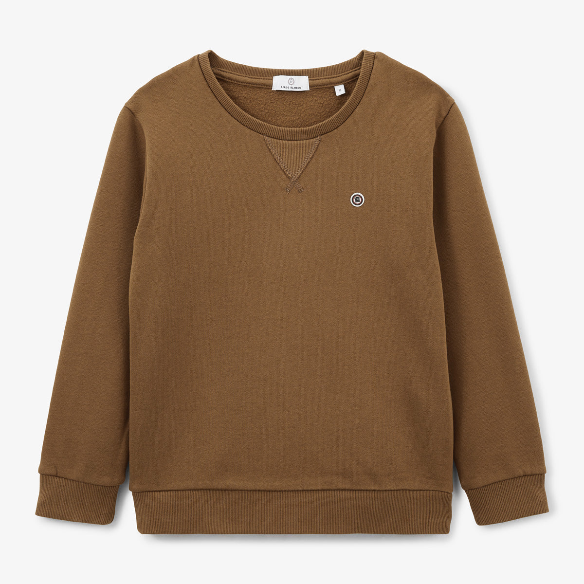 Sudadera de cuello redondo para niño, de algodón felpudo marrón avellana SERGE BLANCO
