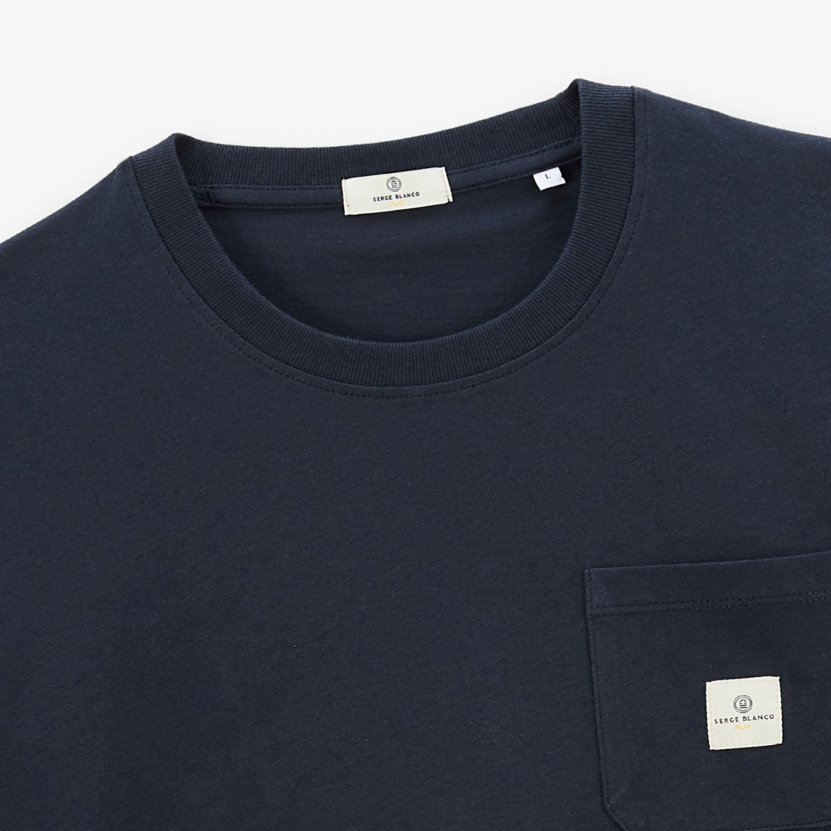 Camiseta de manga corta de algodón azul marino oscuro PLAY con bolsillo en el pecho para hombre SERGE BLANCO