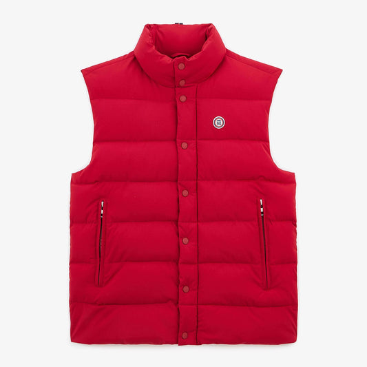 Seaicéad clúimh dhearg gan muinchillí d'fhir le cnaipí snap agus zip Morzine