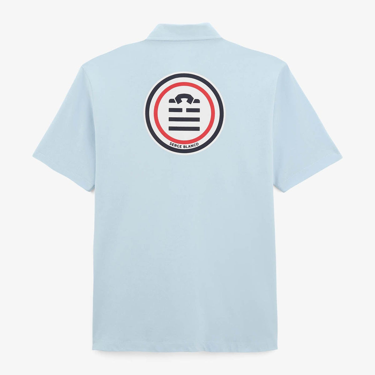 Léine Polo Rugbaí Muinchille Gearr Lyes I Sky Blue Blue Cotton Jersey d'Fhir SERGE BLANCO