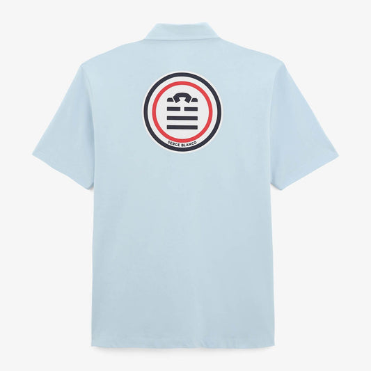 Léine Polo Rugbaí Muinchille Gearr Lyes I Sky Blue Blue Cotton Jersey d'Fhir SERGE BLANCO