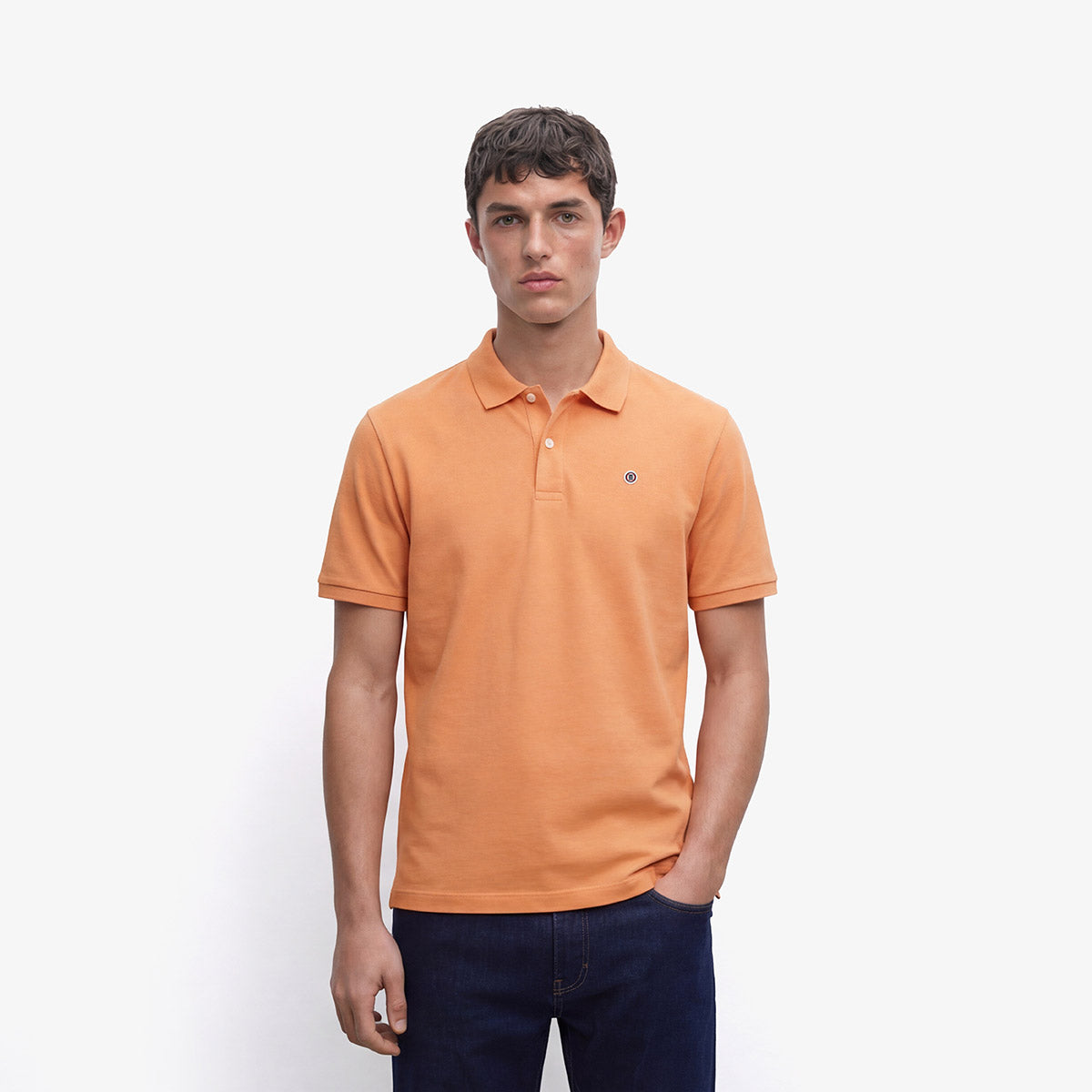 Léine Polo Píce Gearr-Mhuinchillí Lucas i gCadás Oráiste Tangerine, Feistiú Réidh, Fir, SERGE BLANCO