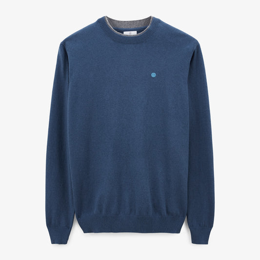 Geansaí Muineál Dúbailte Codarsnachta SERGE BLANCO d'Fhir i gCadás agus Olann, Gorm, Mathis