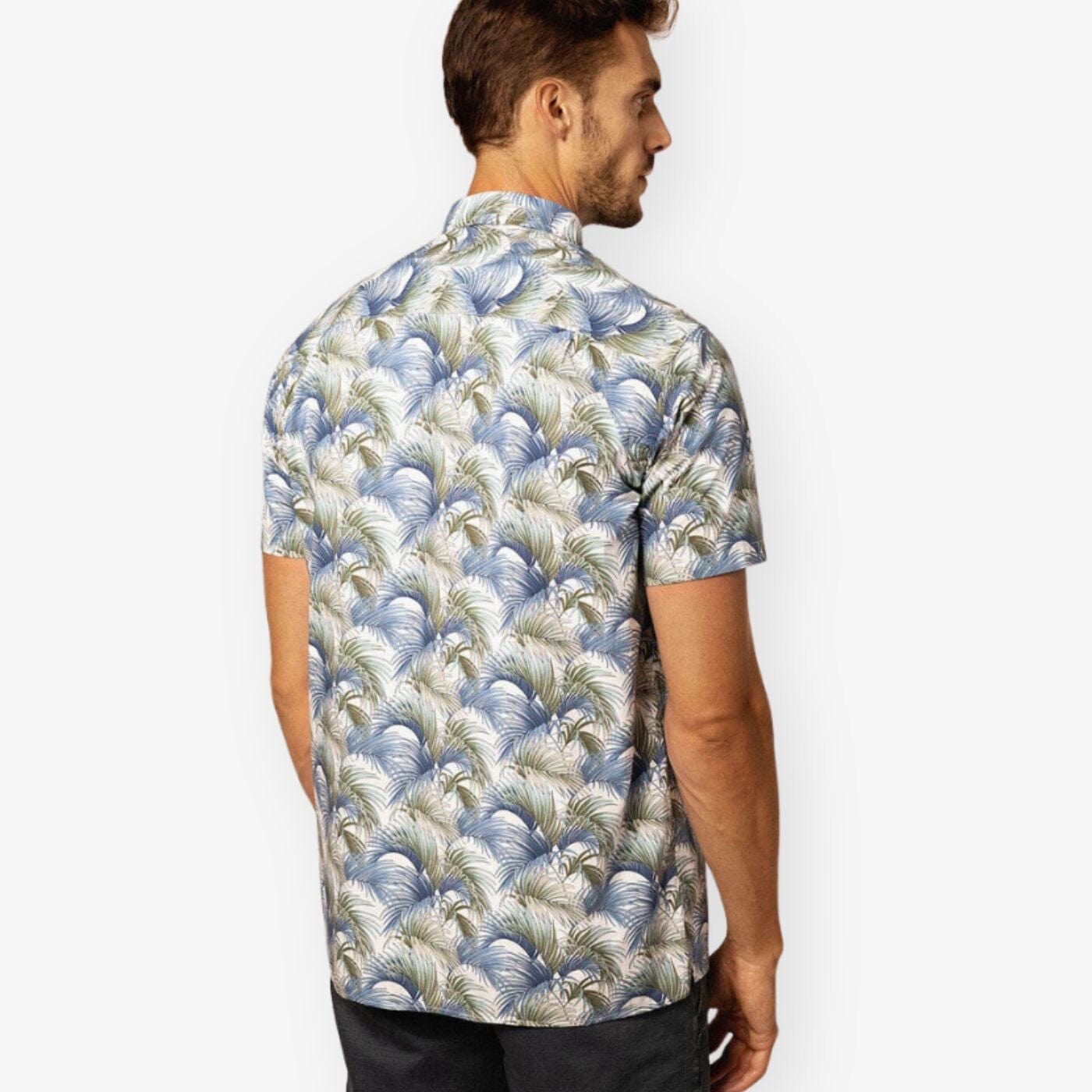 Camicia a maniche corte in popeline fantasia piante