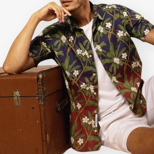 Camicia a maniche corte con  stampa floreale e sfumata