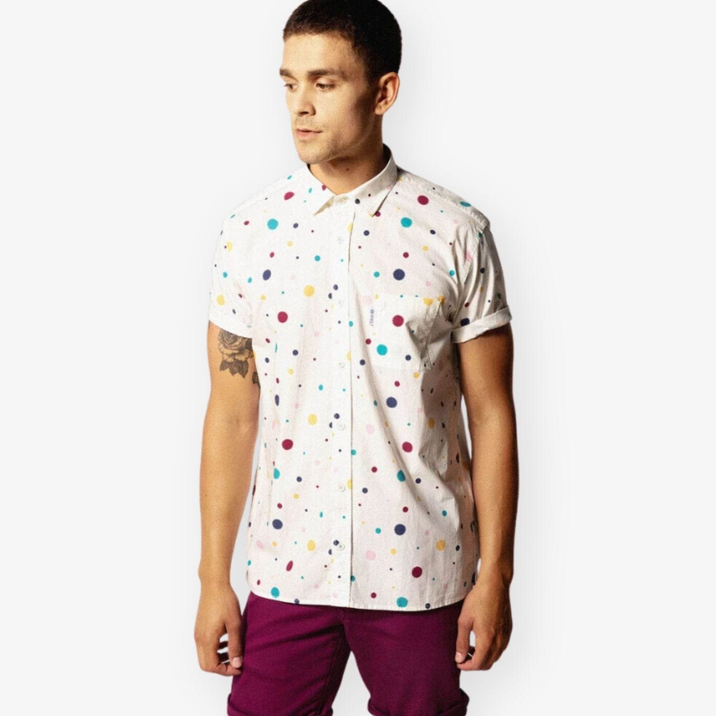 Camicia a maniche corte in popeline multicolore