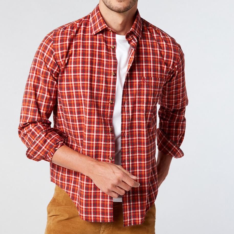Camicia a maniche lunghe a quadri rosso mattone