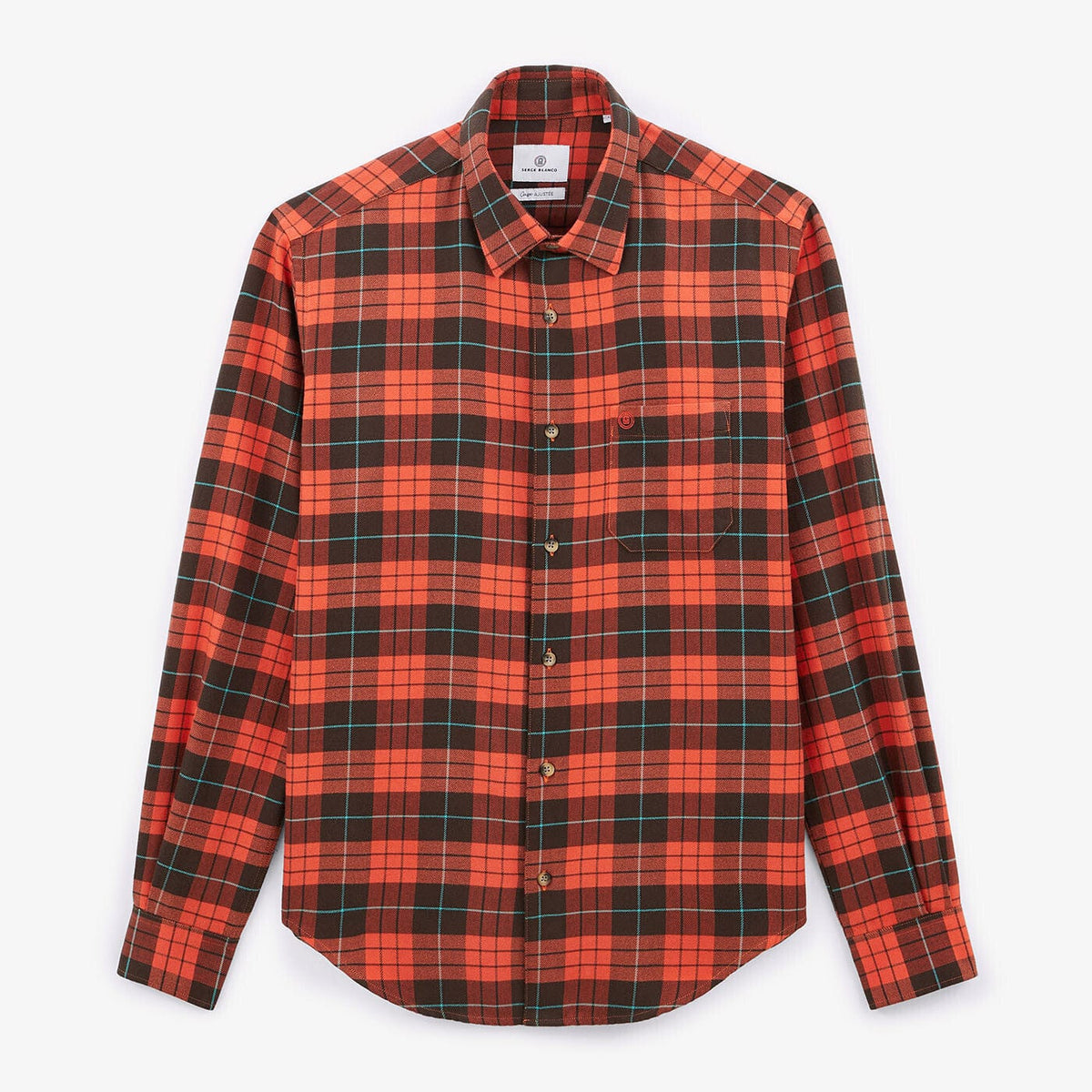 Camicia a quadri a maniche lunghe color senna in cotone