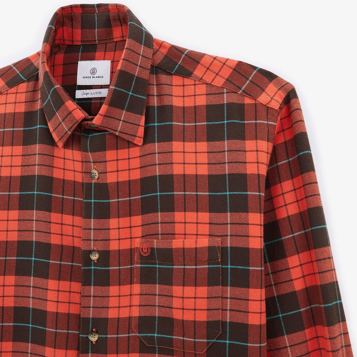 Camicia a quadri a maniche lunghe color senna in cotone