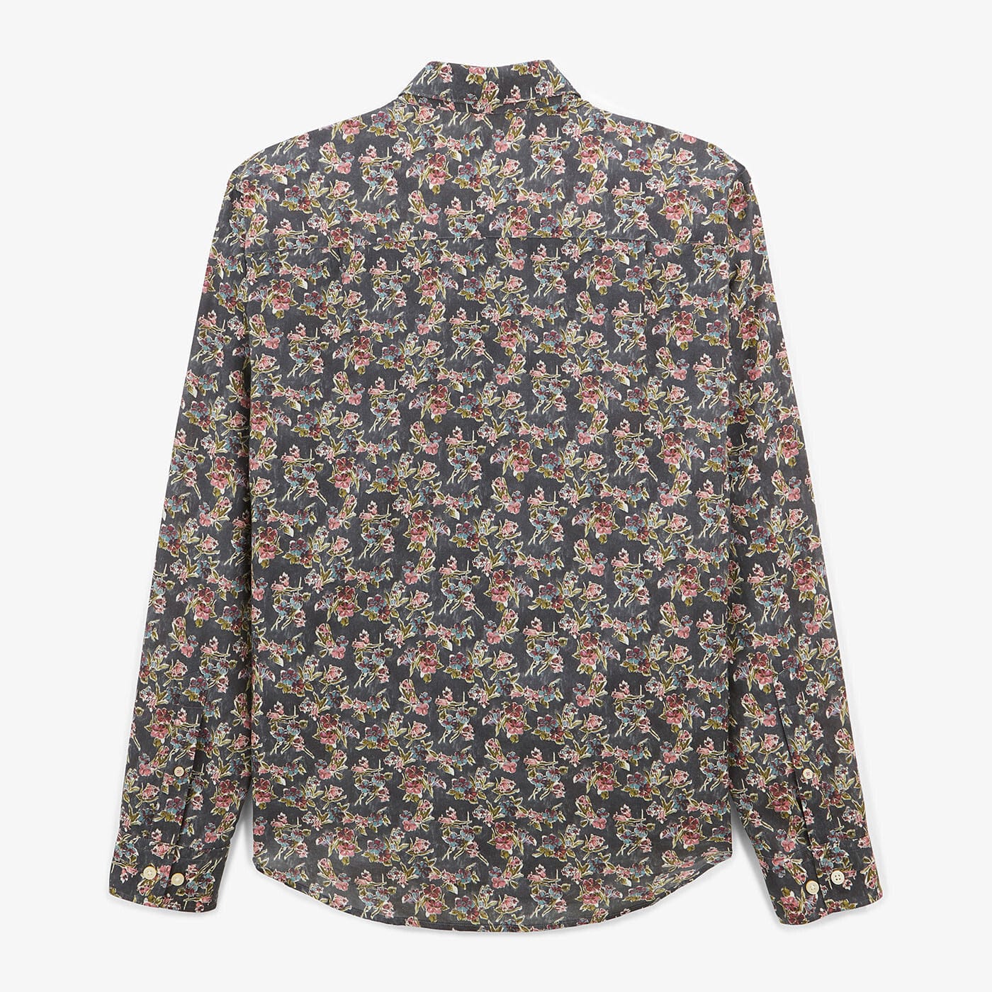 Camicia verde oliva a maniche lunghe in tessuto a fiori