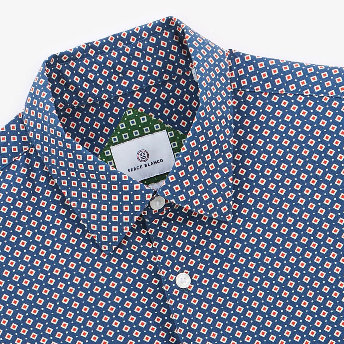 Camicia blu scuro con stampa geometrica a maniche lunghe in cotone