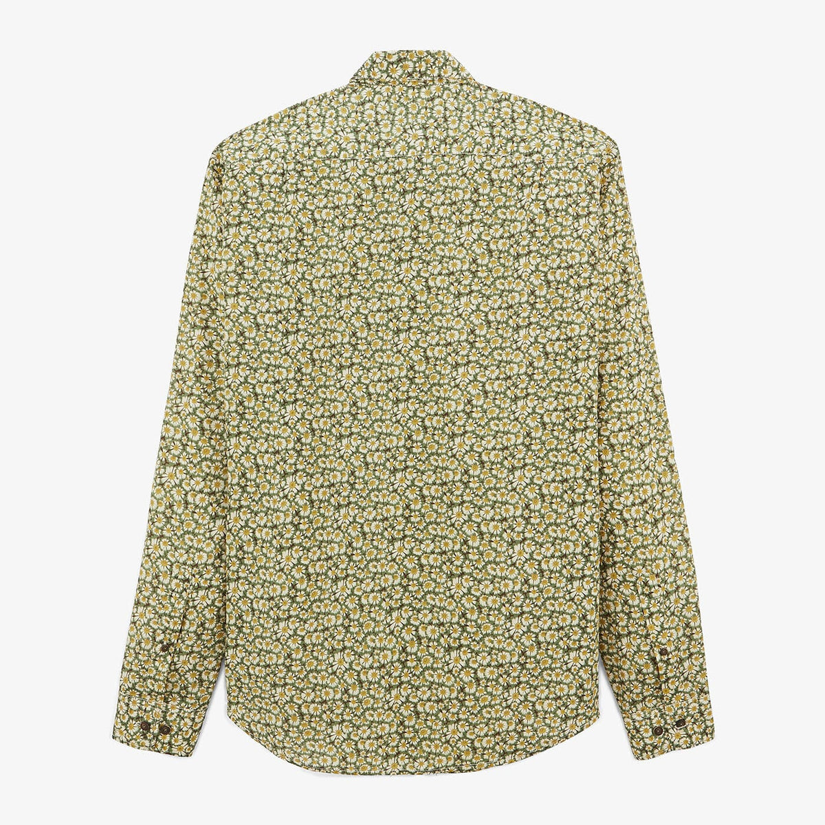 Camicia a maniche lunghe in cotone verde oliva con motivo a margherite