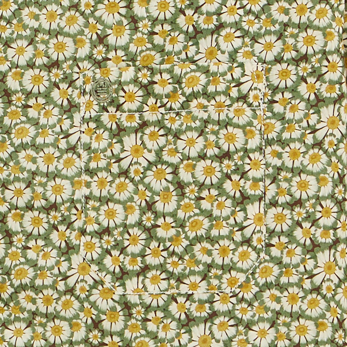 Camicia a maniche lunghe in cotone verde oliva con motivo a margherite