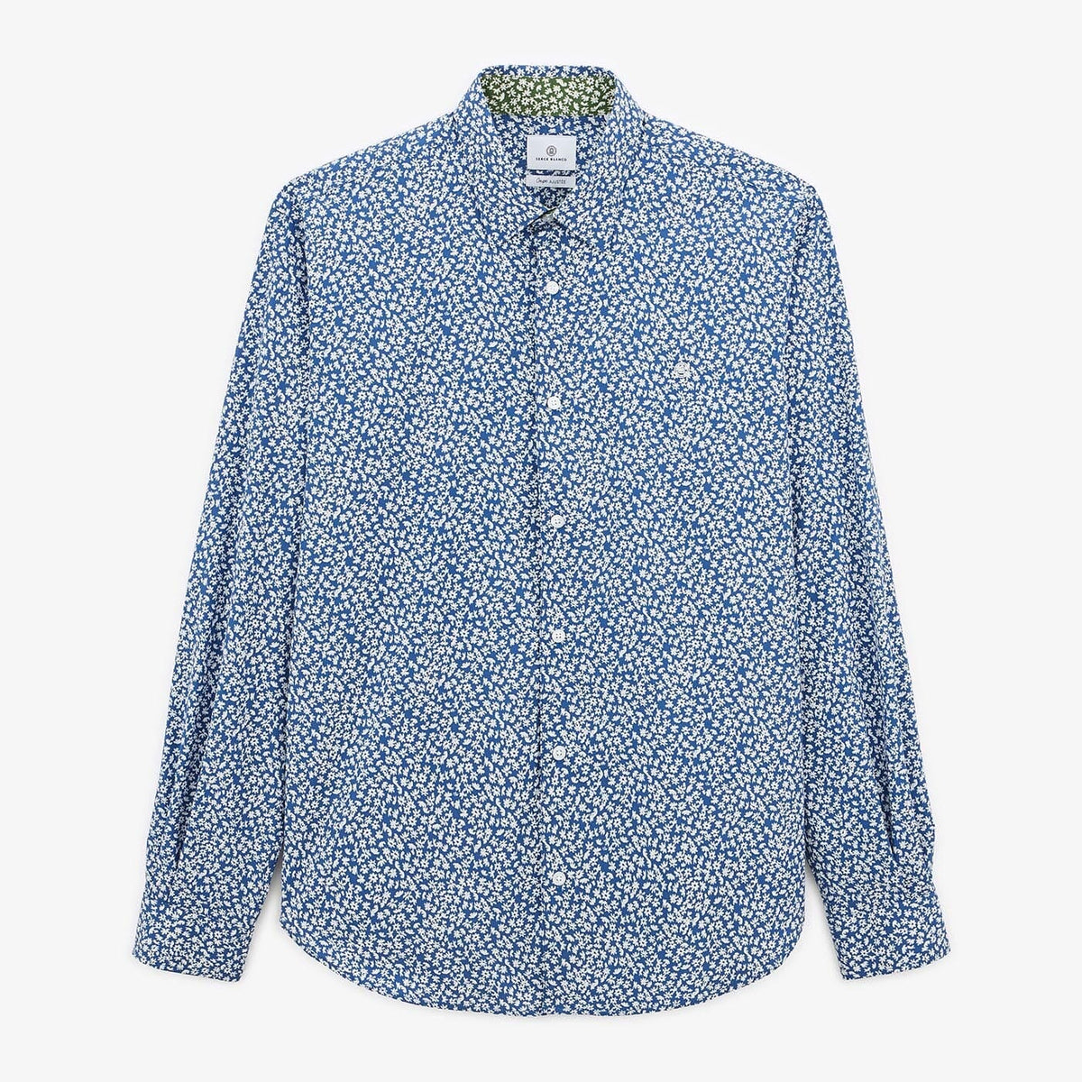 Camicia blu oceano con stampa floreale e maniche lunghe in cotone