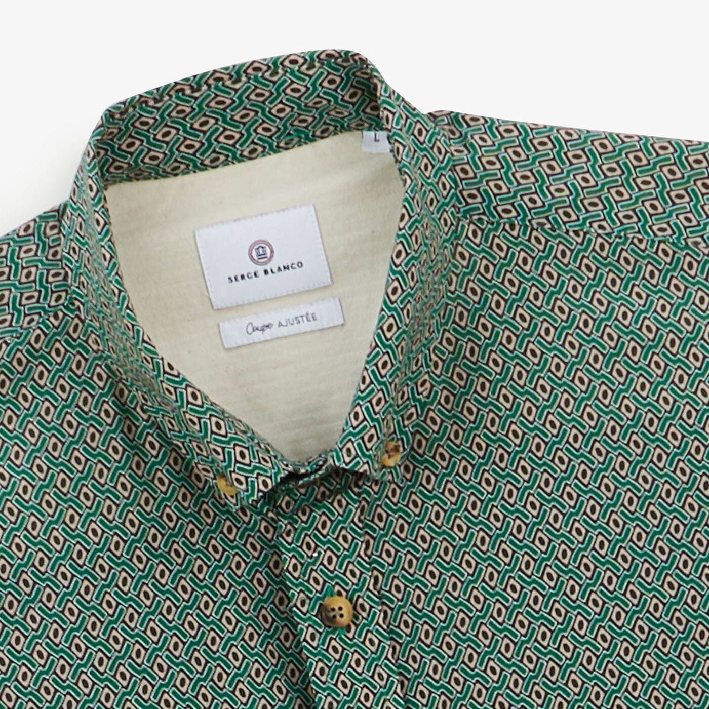 Camicia verde oliva a maniche lunghe con stampa geometrica
