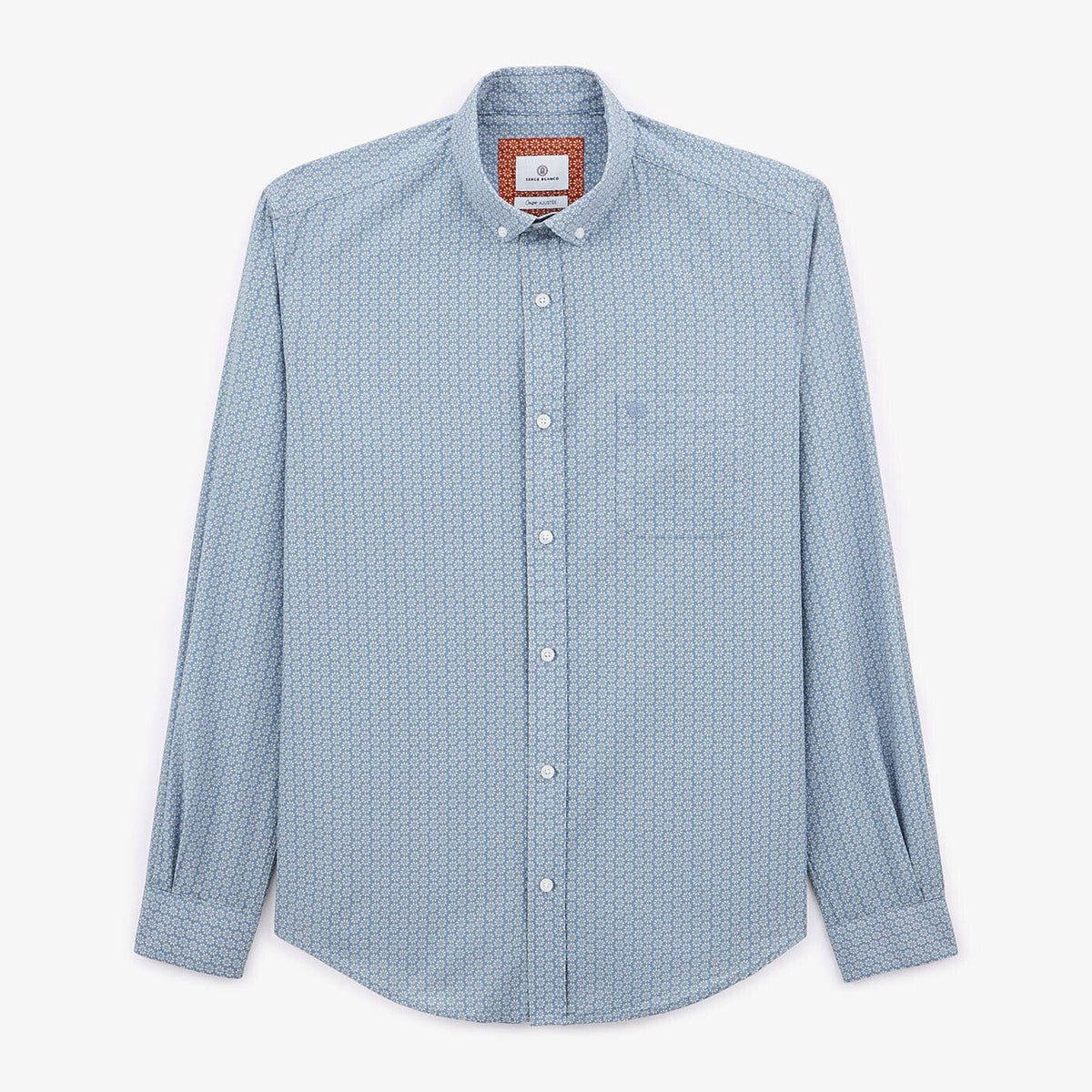 Camicia a maniche lunghe in cotone con stampa floreale blu pacifico