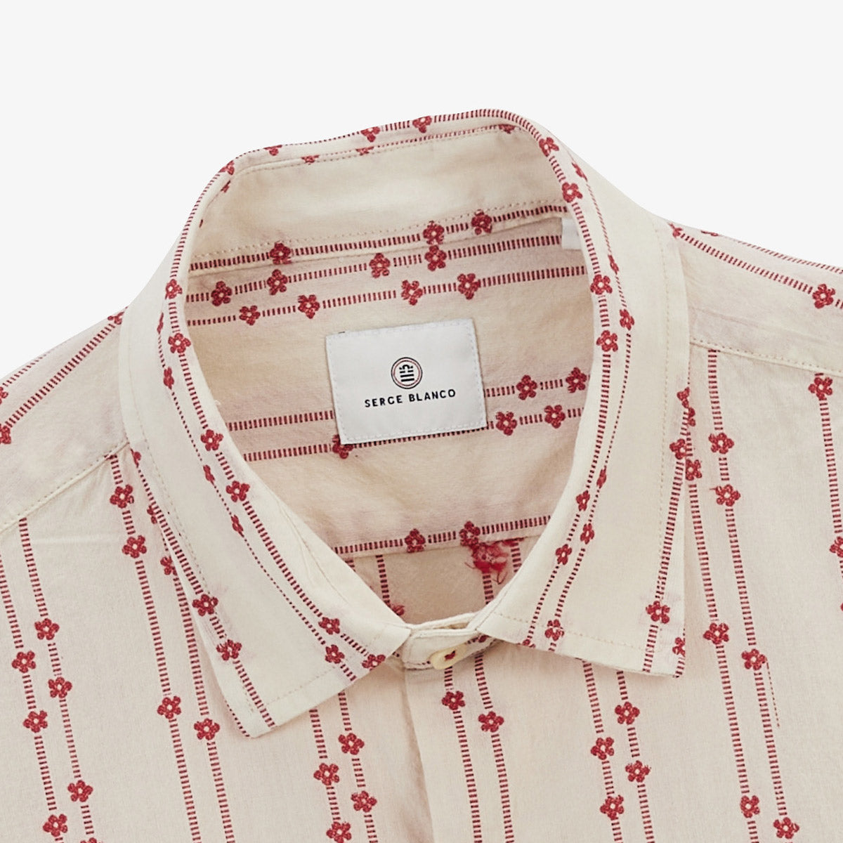 Camicia jacquard a maniche corte con fiori ricamati in cotone bianco UOMO SERGE BLANCO