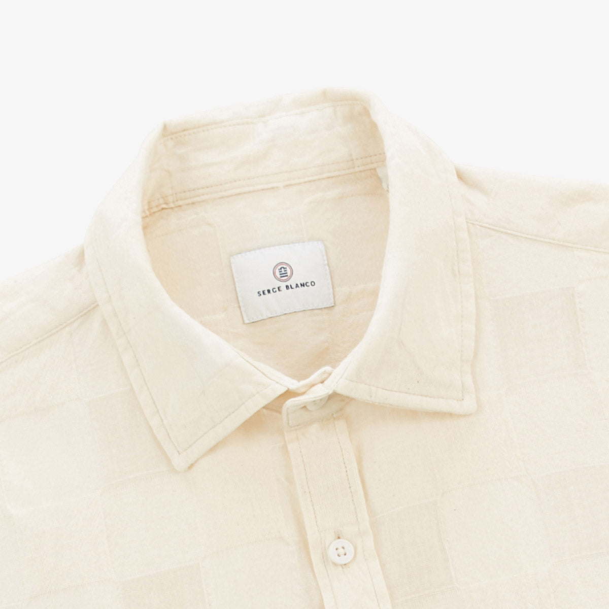 Camicia a maniche lunghe a quadri Jacquard bianco avorio Charles Uomo SERGE BLANCO