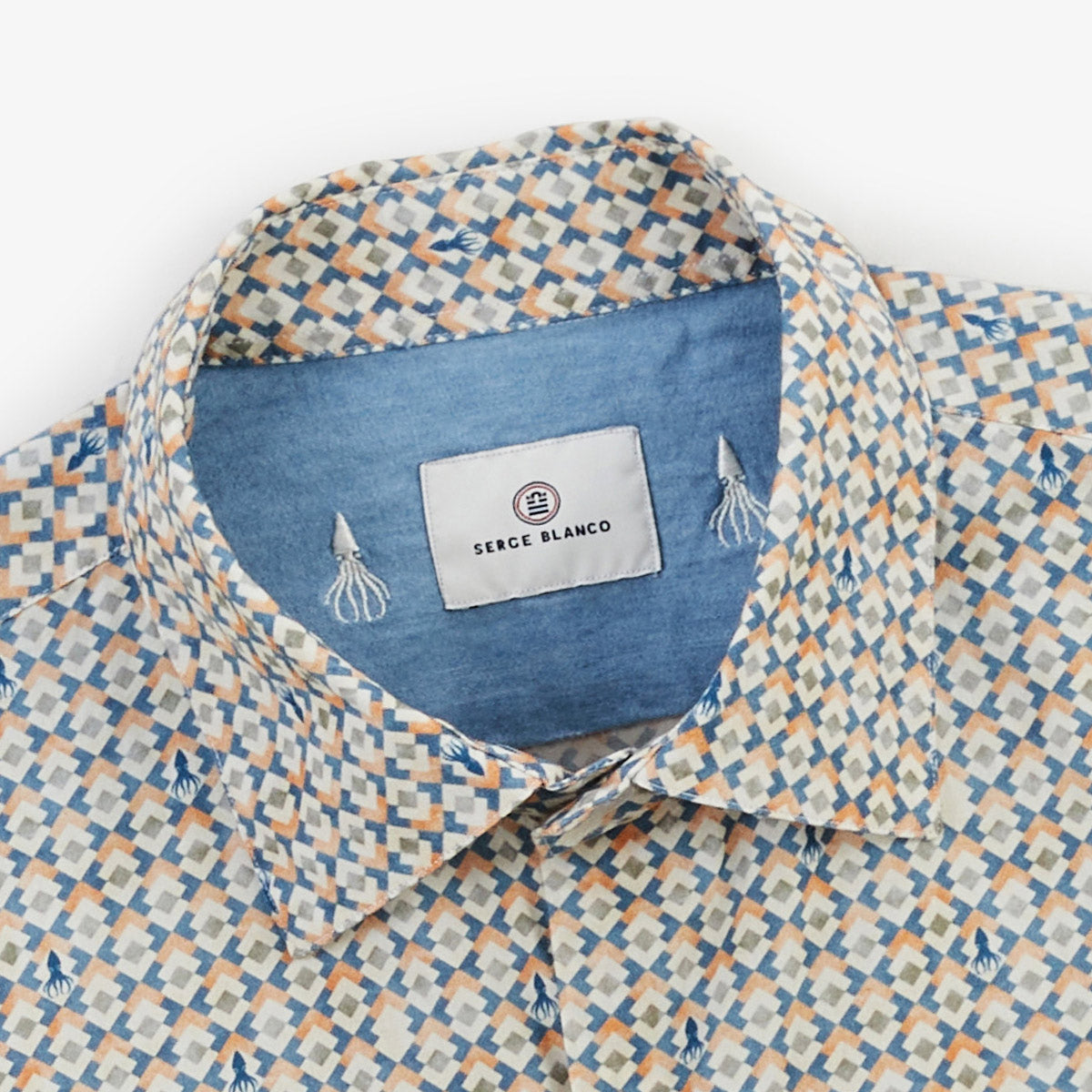 Camicia a maniche lunghe in cotone con motivo a rombi e polpi verde argilla UOMO SERGE BLANCO