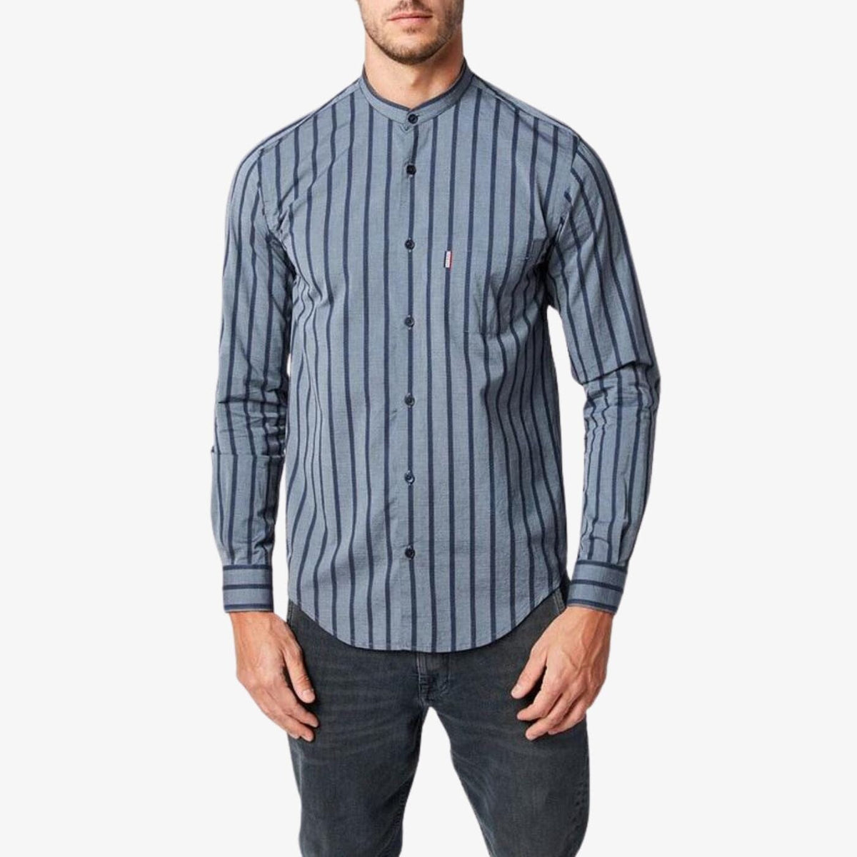 Camicia da uomo a righe dal taglio aderente in cotone blu uomo serge blanco