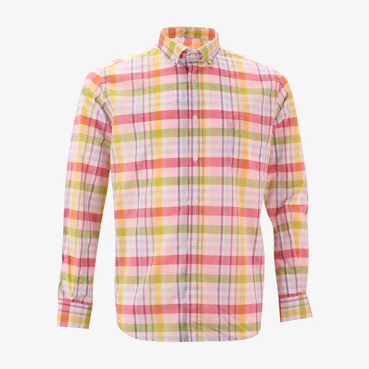 Camicia da uomo in cotone a maniche lunghe con motivo a quadri multicolore in serge bianco