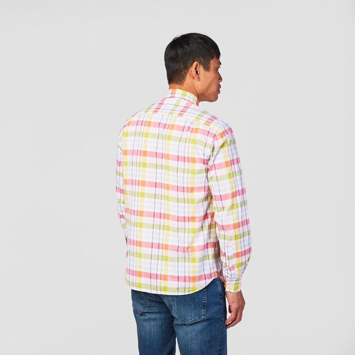 Camicia da uomo in cotone a maniche lunghe con motivo a quadri multicolore in serge bianco