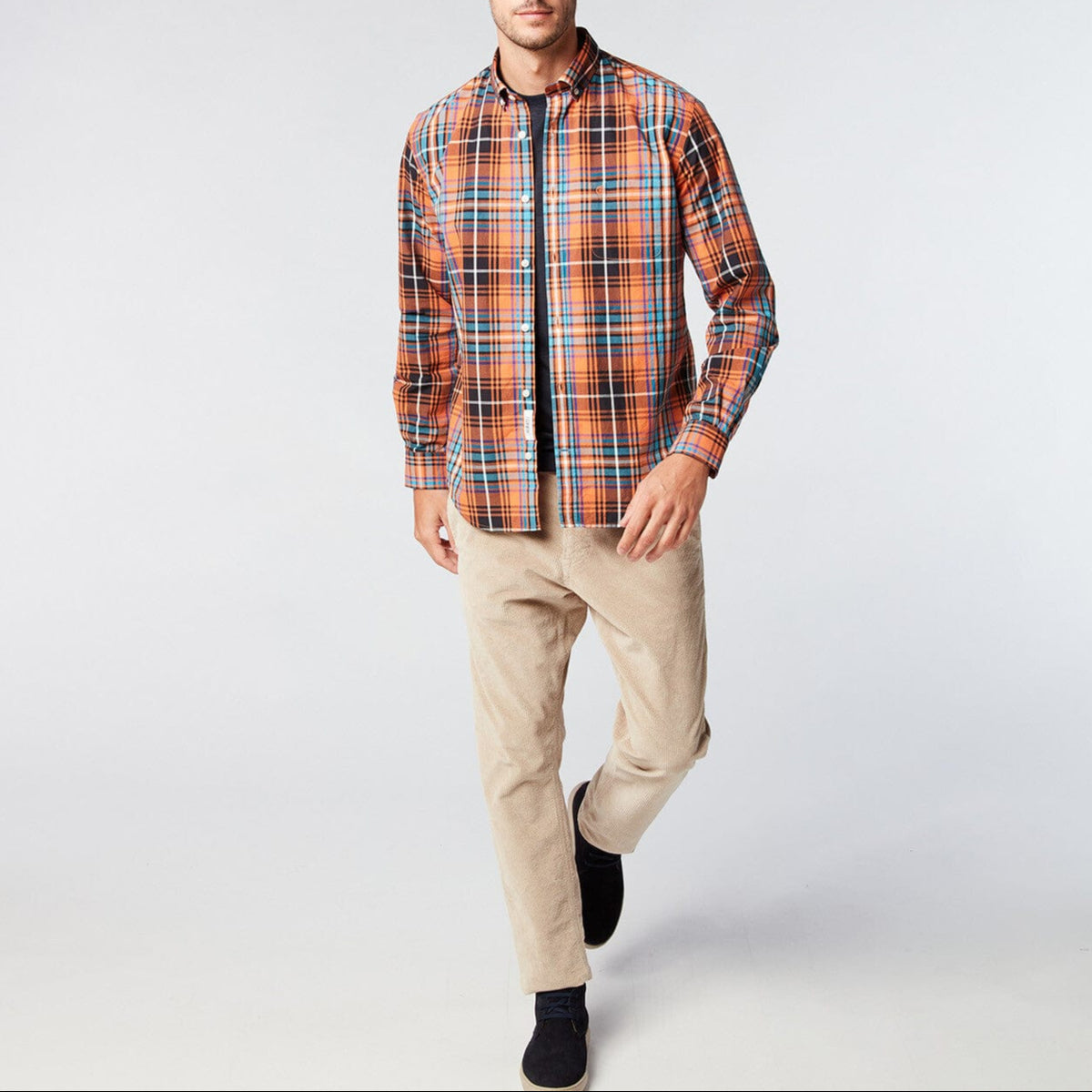 Camicia a maniche lunghe a quadri arancione mattone in cotone uomo serge blanco