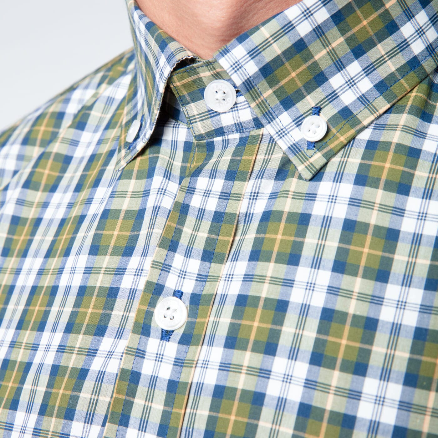 Camicia a maniche lunghe a quadri verde e blu in cotone dal taglio aderente da uomo serge blanco