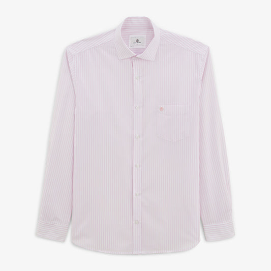 Camicia a maniche lunghe in cotone a righe rosa lilla da uomo in serge bianco
