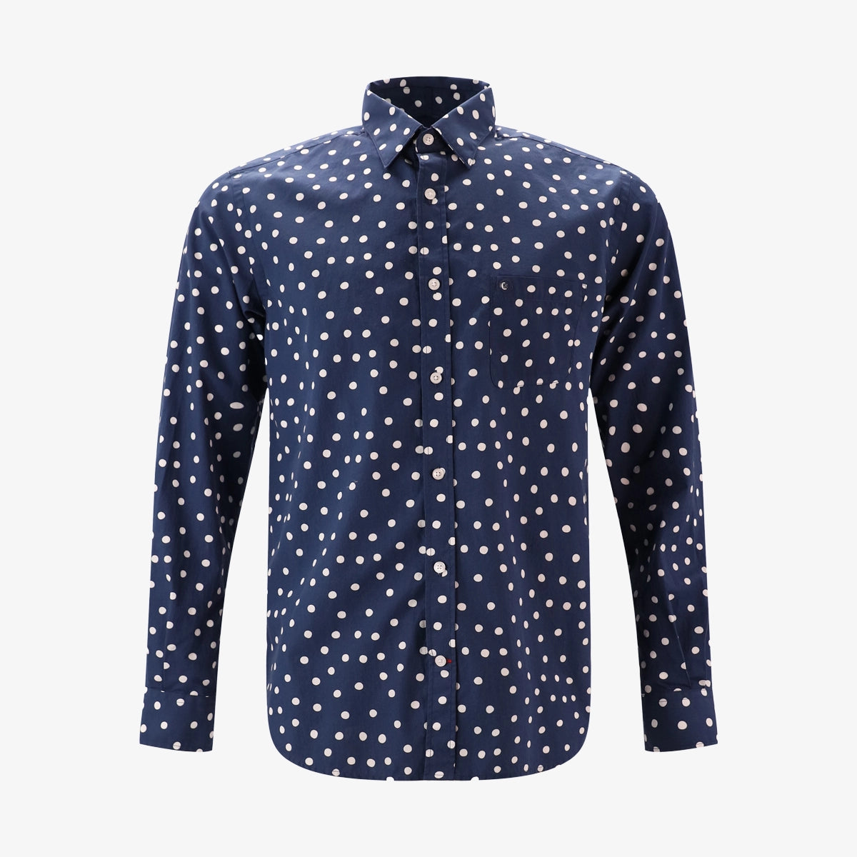 Camicia a maniche lunghe con pois blu scuro in cotone uomo serge blanco