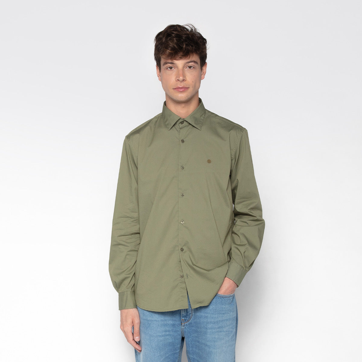 Camicia a maniche lunghe elasticizzata tinta unita verde militare Charles Uomo SERGE BLANCO