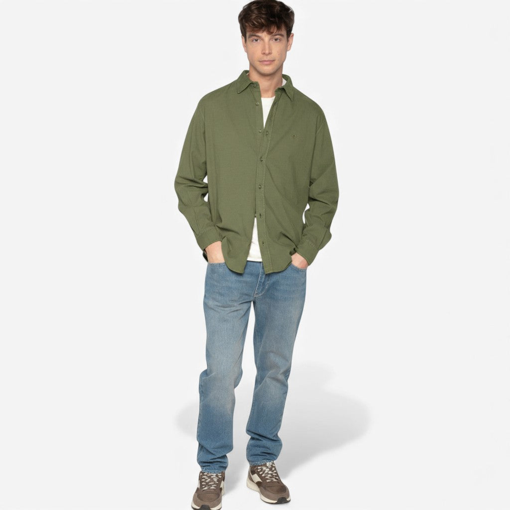 Camicia a maniche lunghe in cotone velluto verde militare Charles Uomo SERGE BLANCO