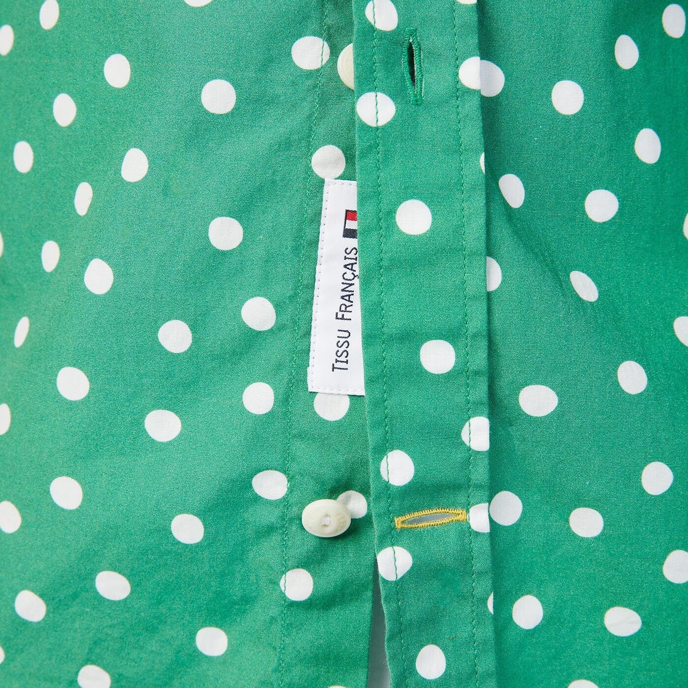 Camicia a pois a maniche corte verde prato in cotone uomo serge blanco