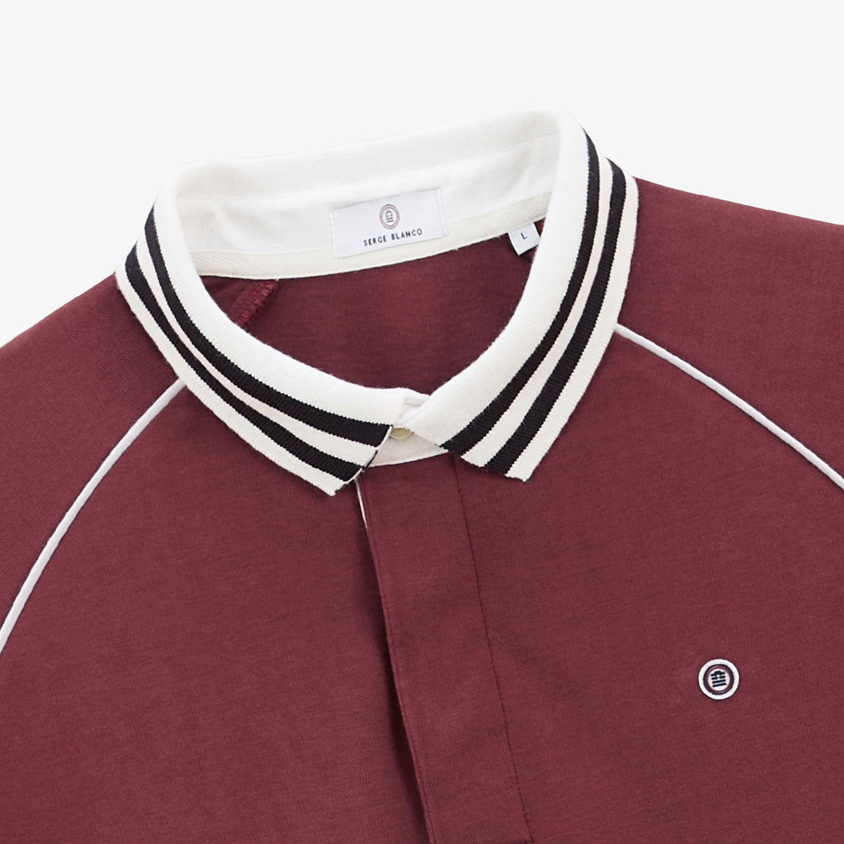 Maglia da rugby a maniche lunghe con collo bordato rosso merlot da uomo SERGE BLANCO