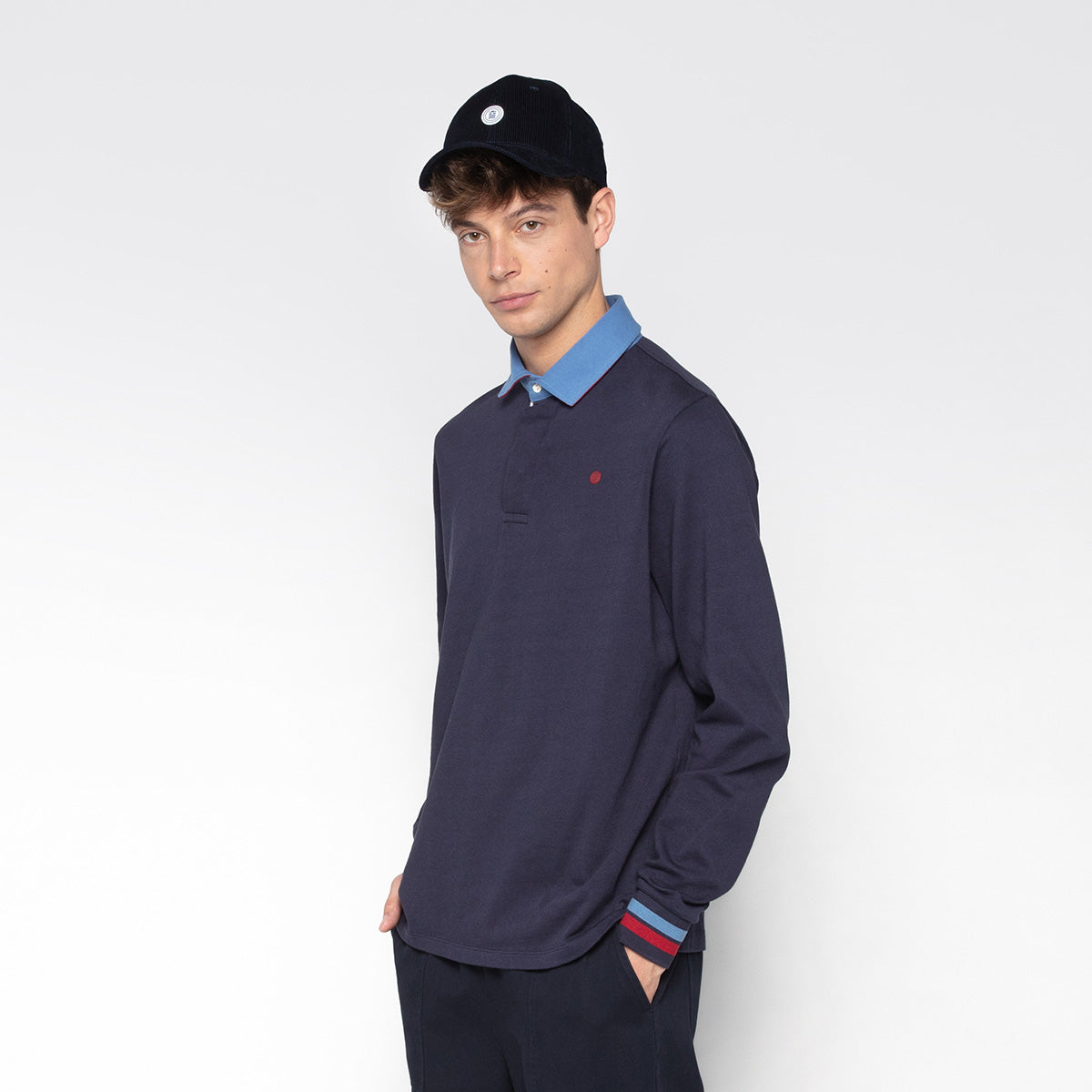 Maglia da rugby a maniche lunghe blu navy scuro ricamata 15 Uomo SERGE BLANCO