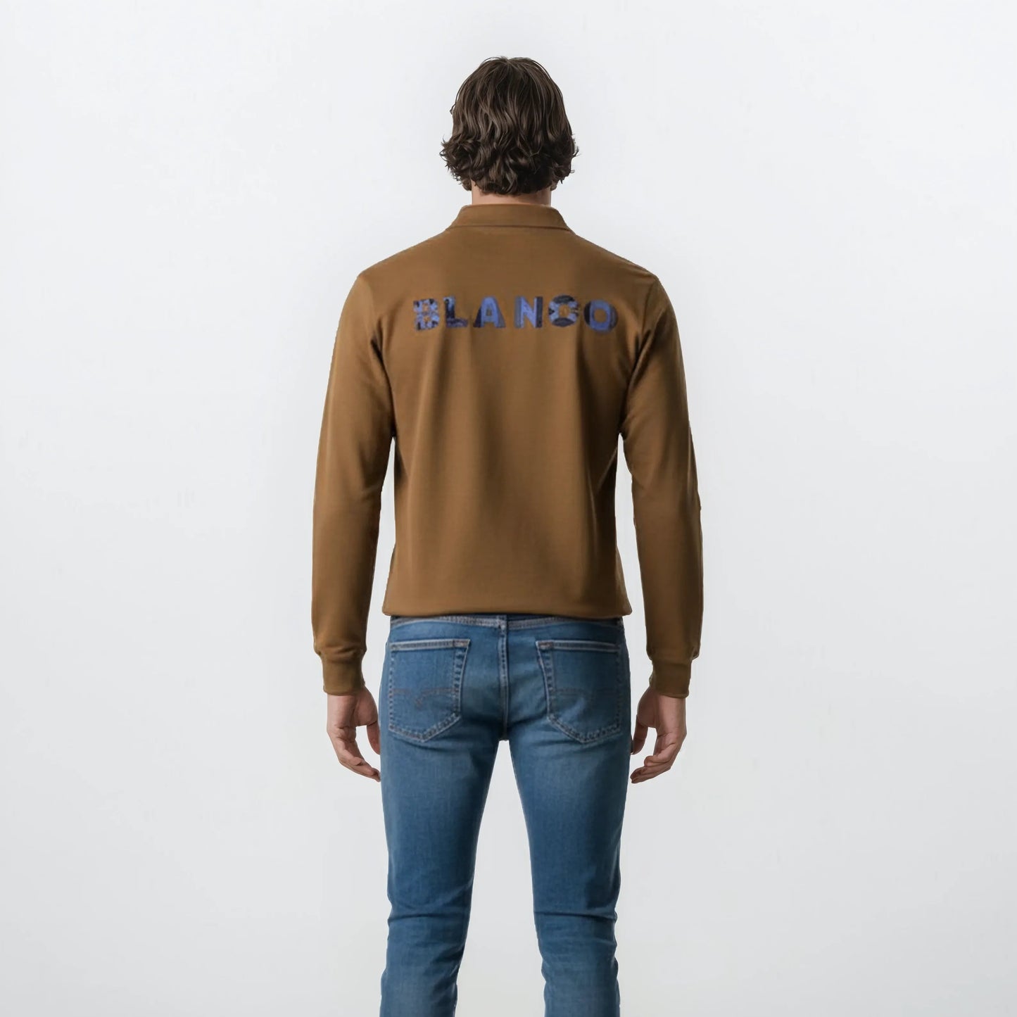 Maglia da rugby a maniche lunghe con ricamo sul retro color fulvo da uomo SERGE BLANCO