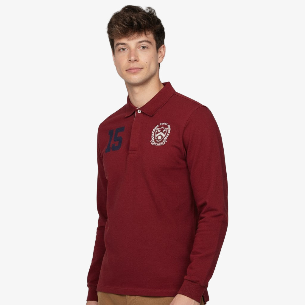 Maglia da rugby a maniche lunghe in cotone rosso merlot Lio Uomo SERGE BLANCO