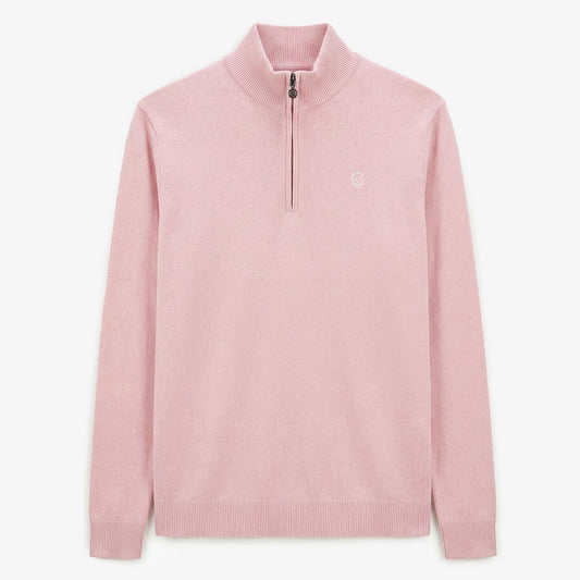 Maglione con collo a zip in cotone e lana rosa Malo