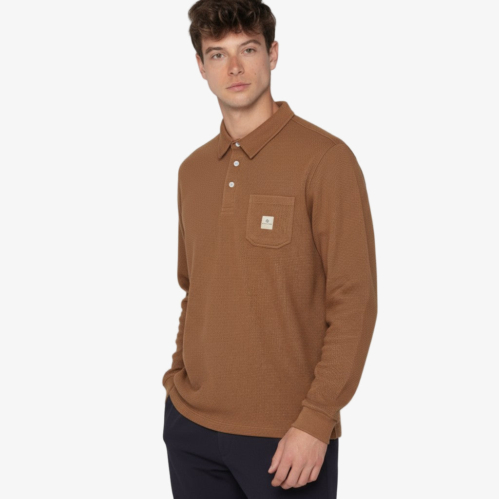 Polo a maniche lunghe in cotone goffrato marrone nocciola Logano Uomo SERGE BLANCO