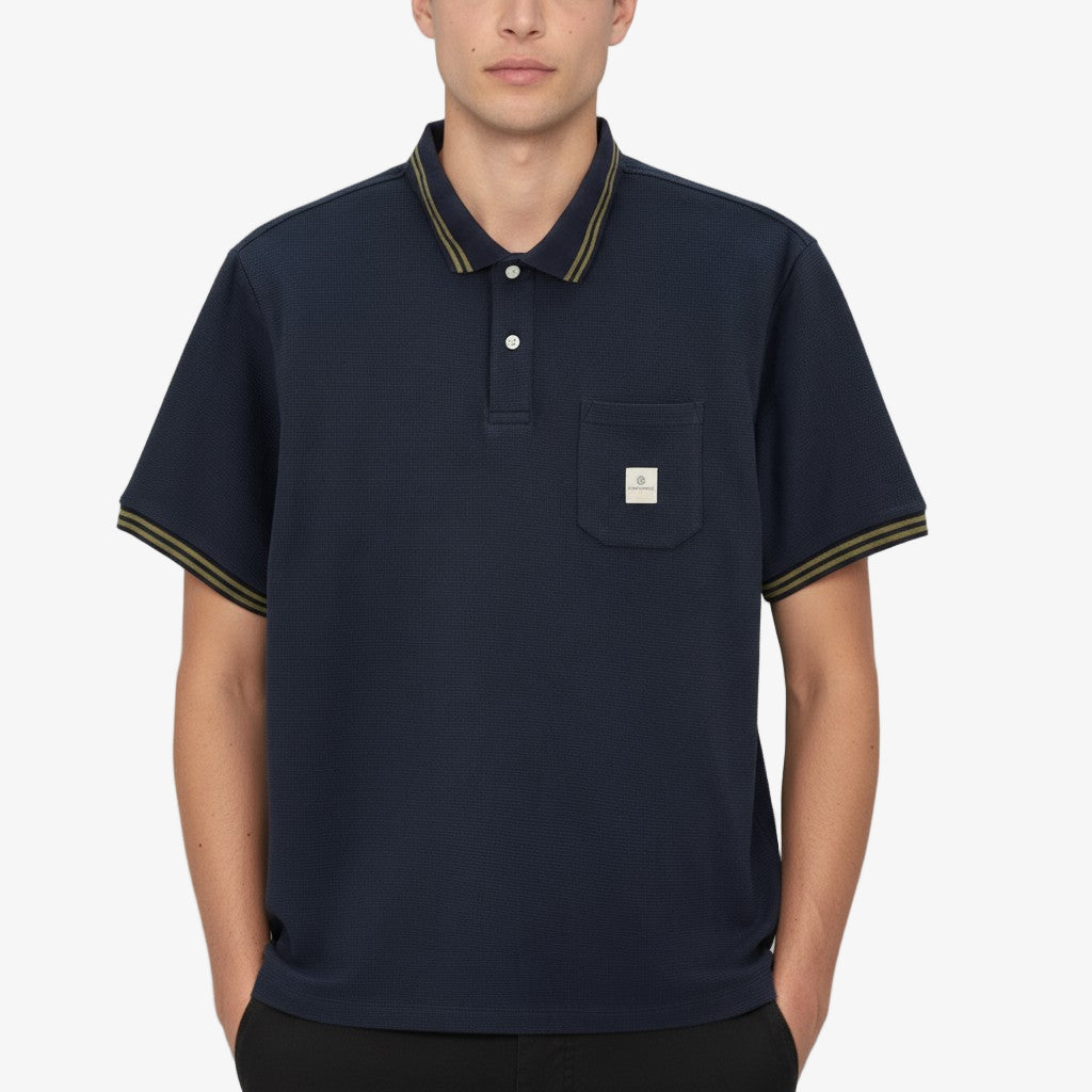 Polo a maniche corte in cotone goffrato con bordi blu navy scuro Lorca Uomo SERGE BLANCO