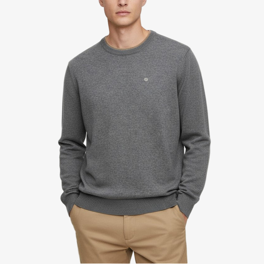 Maglione con doppio collo a contrasto in cotone e lana grigio melange Mathis Uomo SERGE BLANCO