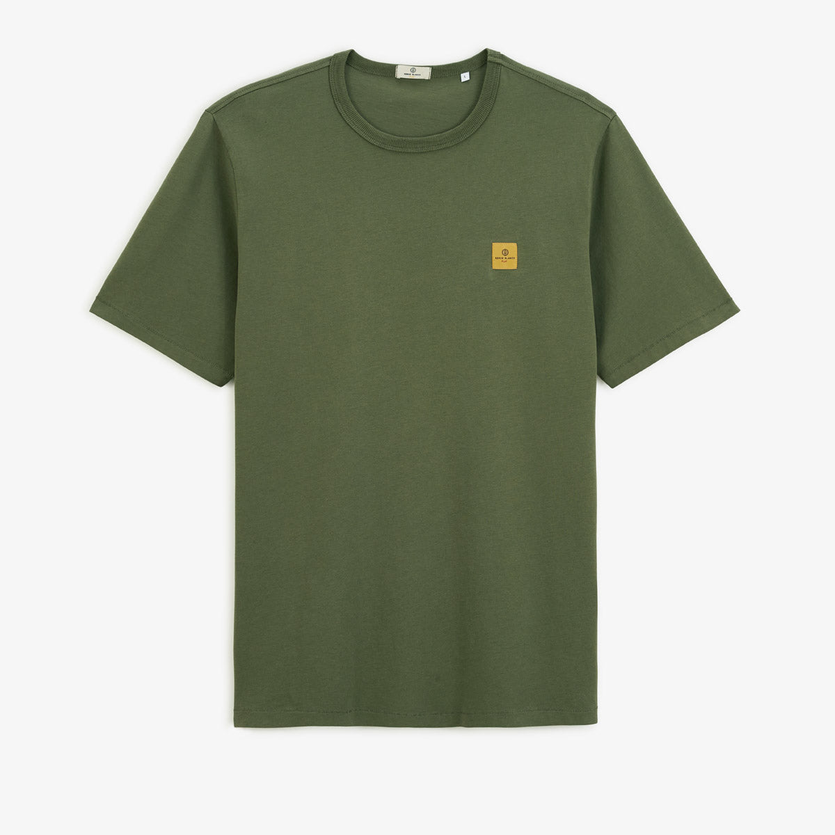 Maglietta girocollo verde militare in cotone con stampa polipo sul retro da uomo SERGE BLANCO