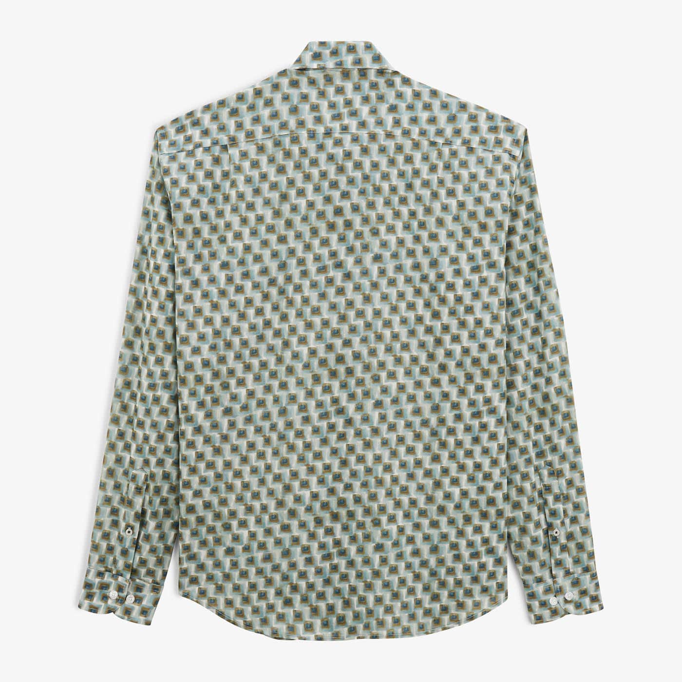 Camicia Charles a maniche lunghe in cotone color mandorla con motivi quadrati da uomo SERGE BLANCO