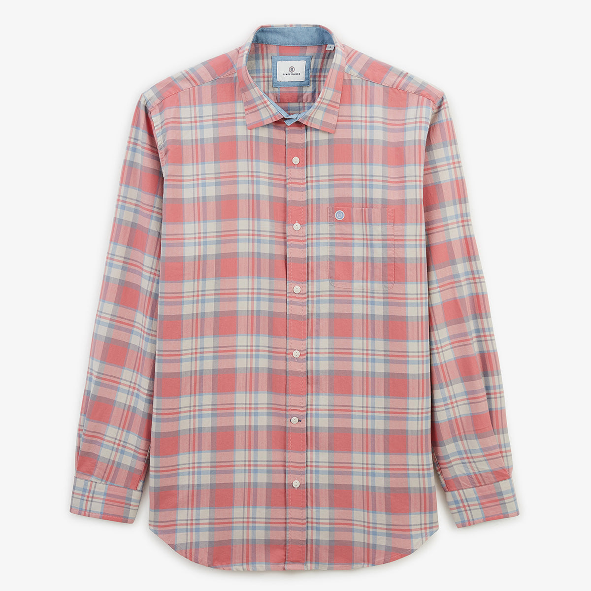 Camicia a maniche lunghe a quadri in cotone rosa UOMO SERGE BLANCO